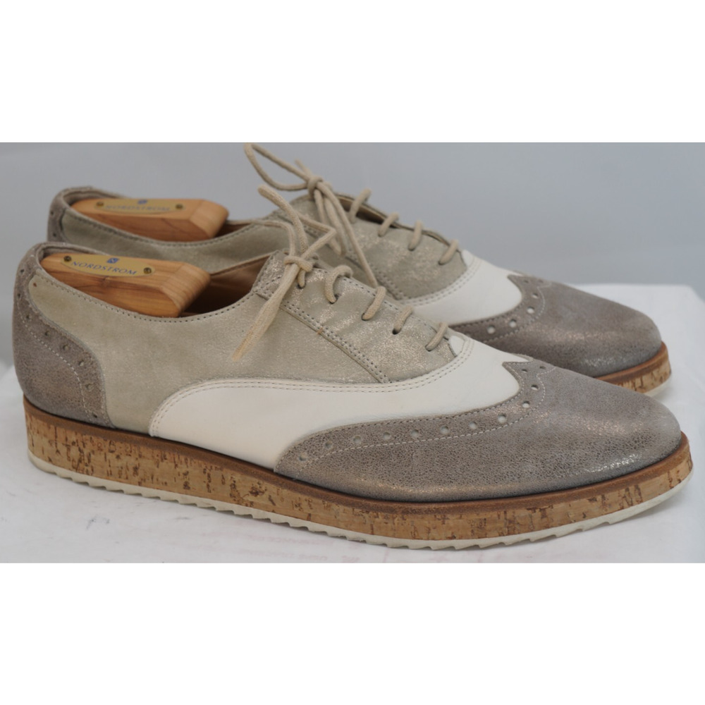 Paul Green Metallic Finish Leather Wingtip Brogue Oxford - Gray Tan White Sz 9 - Picture 5 of 13